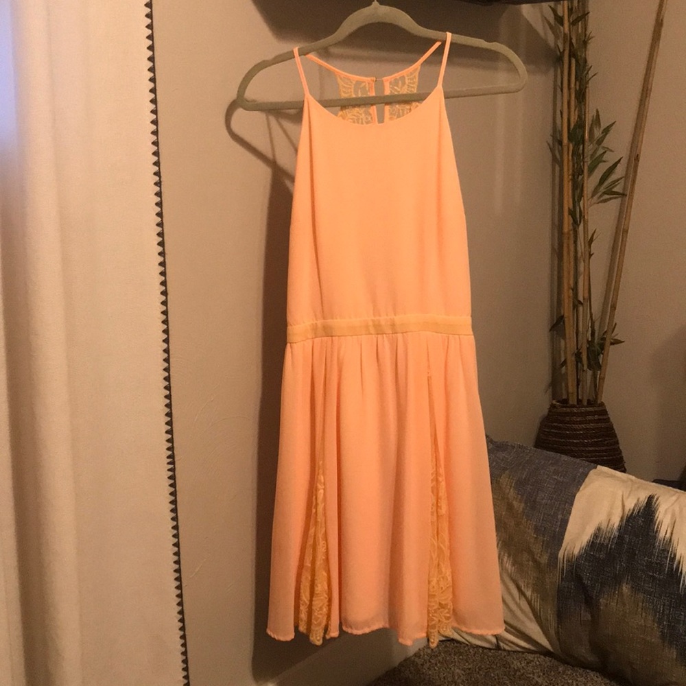 Orange lace back and detail dress